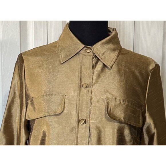Women's Kasper Brand Metallic Gold Button-Down Blouse 100% Polyester Size PS - Picture 14 of 16